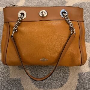 Coach Tan Leather Shoulder Bag with Chain Strap